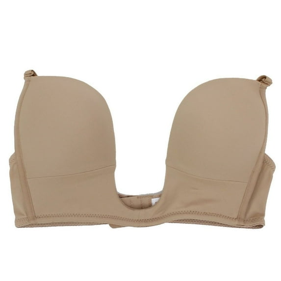 Fullness Womens V Shape Push Up Deep Plunge Convertible V Bra, Max Cleavage Booster Shaper, Wear Multiple Ways with Convertible Straps, 40B, Beige