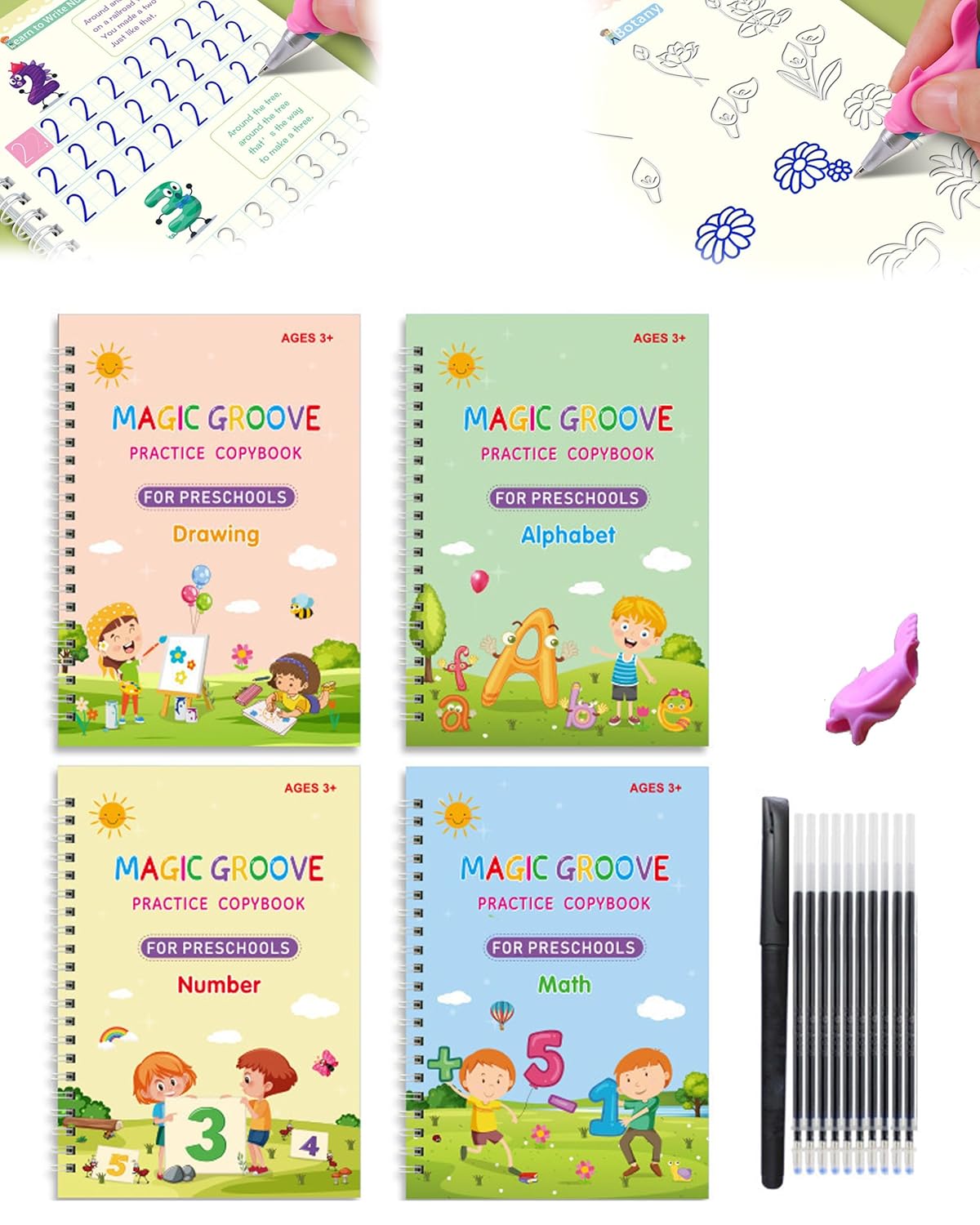 Grooved Writing Paper Fullofcarts Writing Books, 4-Pack Reusable Magic Grooved Writing ...