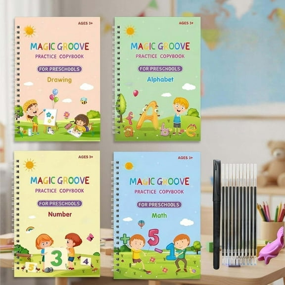 Fullofcarts Writing Books, Magic Groove Practice Books with Letters,Words, Motivational Quotes, Reusable Grooved Handwriting Workbooks