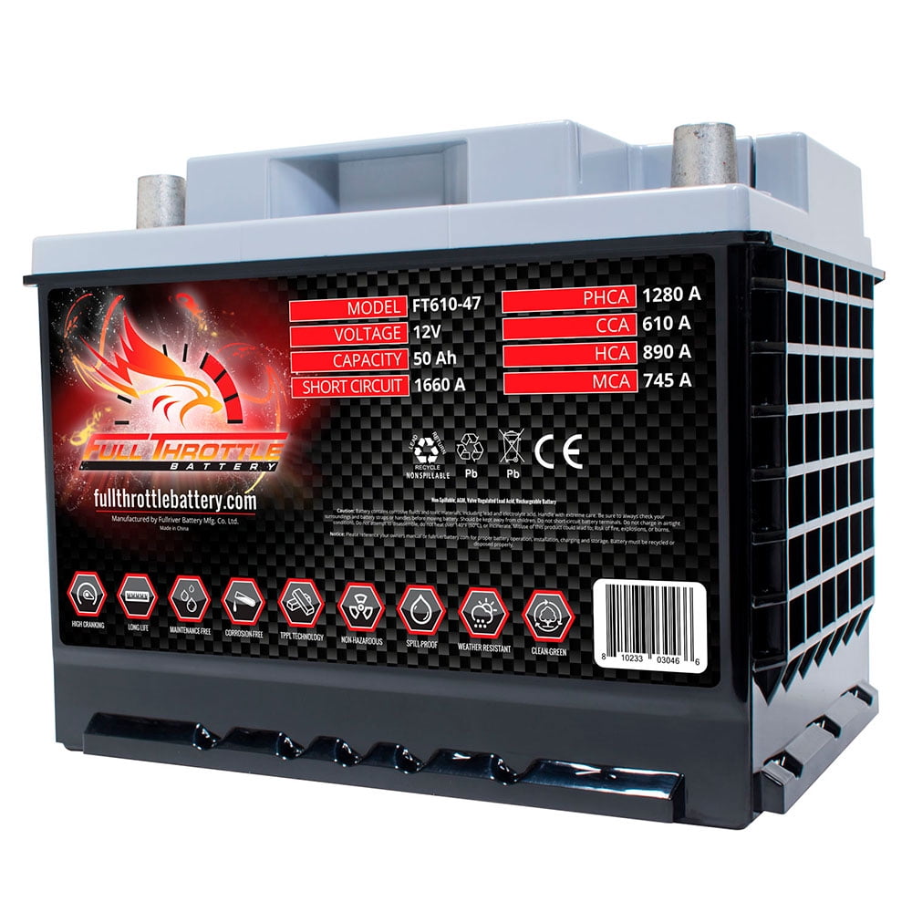 Fullriver Battery AGM 12 Volt Vehicle Battery Group Size 47, 850 CCA