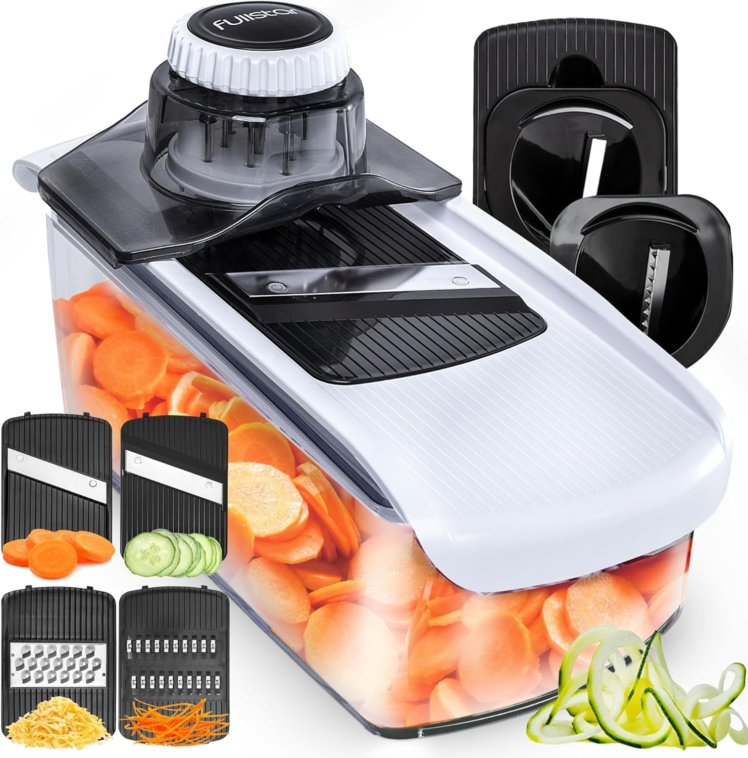 Fullstar White 6-in-1 Stainless Steel Blade Mandoline Slicer