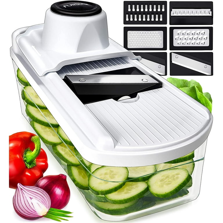 Fullstar - Mandoline Slicer, Vegetable Slicer and Grater - Food, Fruit  Slicers with Glass Storage Container - 6 Blades, White 