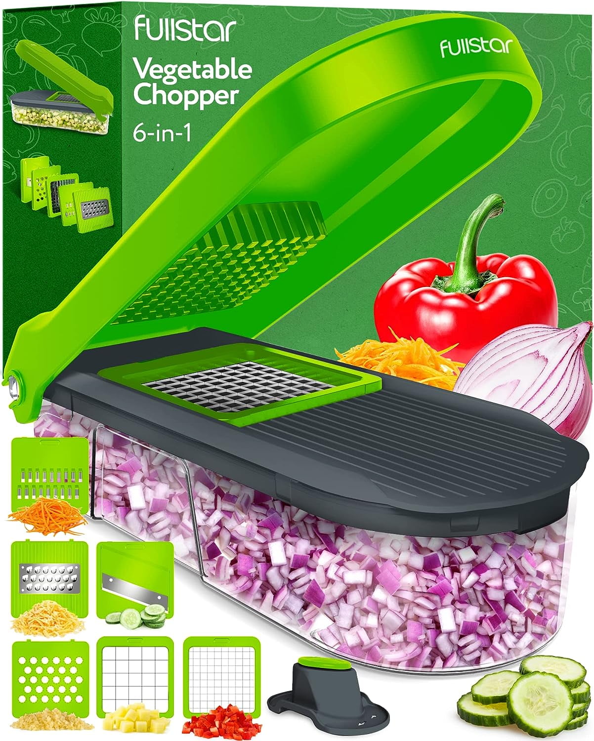 Fullstar - Mini Vegetable Chopper - Vegetable Cutter, Food Chopper, Veggie  Chopper, Onion Chopper With Container - 6 Blades, Gray 