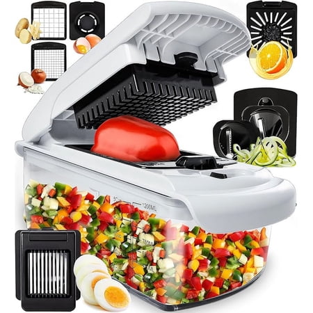 The Original Pro Chopper - Vegetable Chopper and Spiralizer, Food Chopper with Container, Fruit Slicer, Kitchen Gadgets & Accessories, Home Essentials (4 in 1, White)