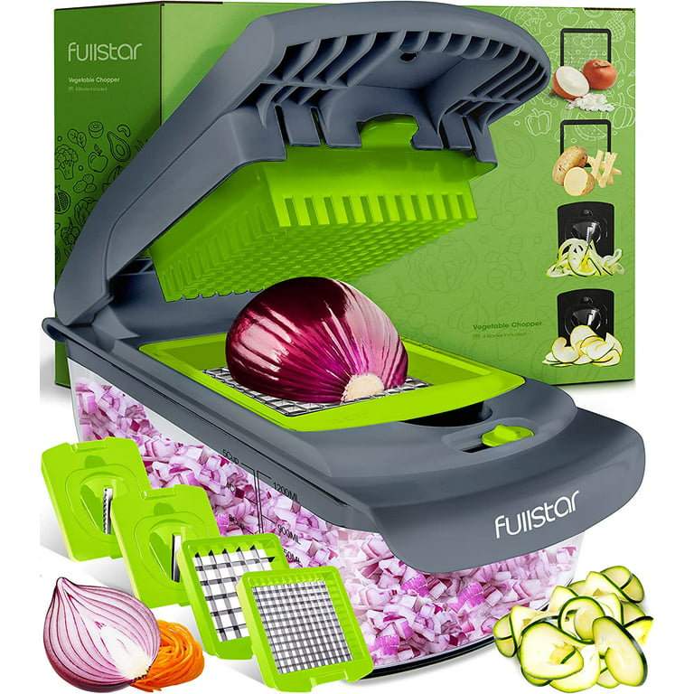Mueller 4-Blade Onion Chopper, Vegetable Chopper, Grape Cutter, Egg and  Cheese Slicer with Container