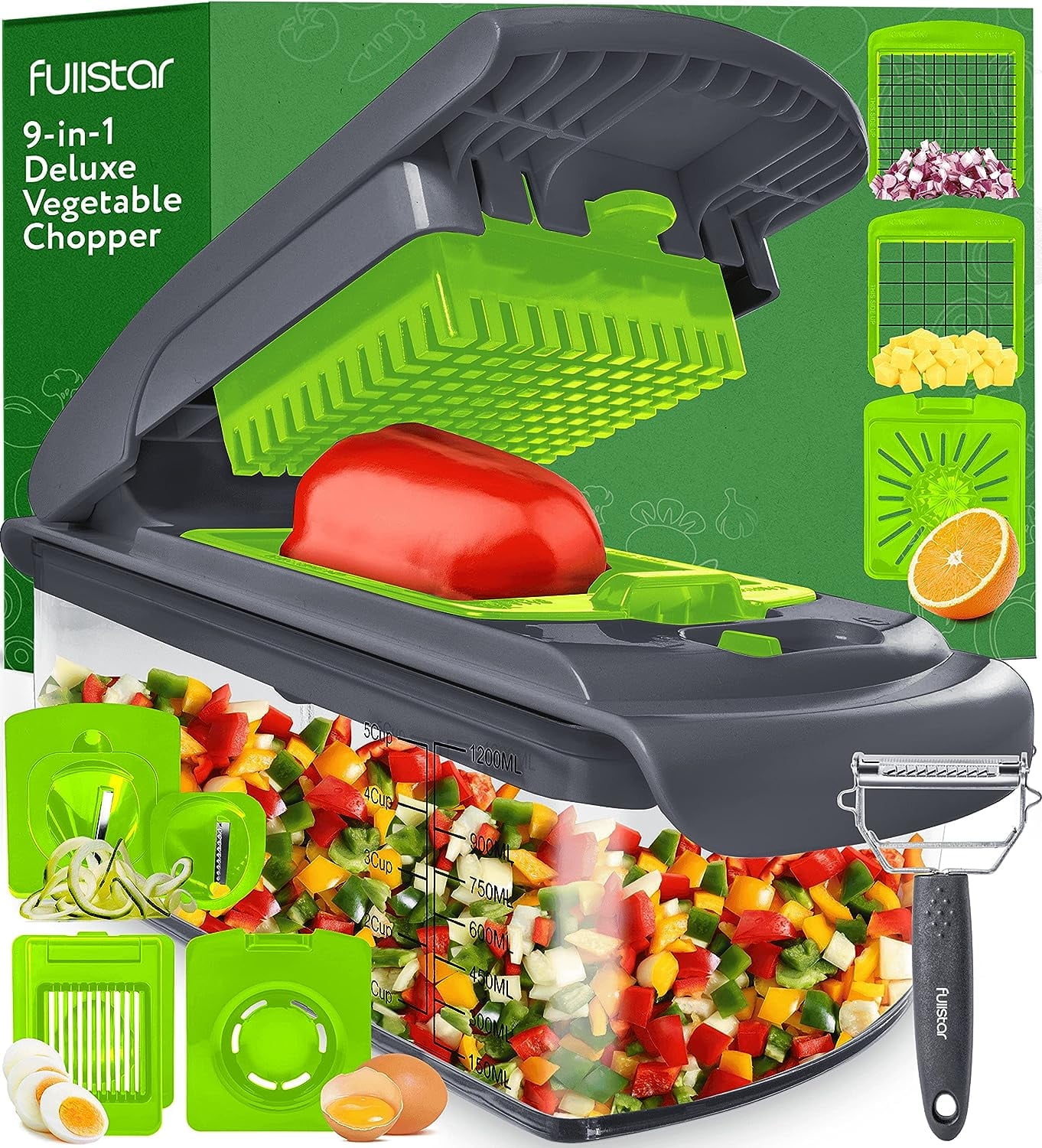Fullstar - Vegetable Chopper, Food Chopper, Onion Chopper with Container -  4 Blades, White 