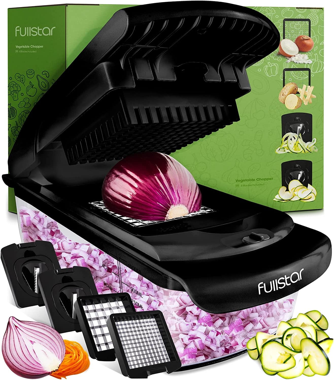 Fullstar Black 4-in-1 Stainless Steel Vegetable and Fruit Chopper