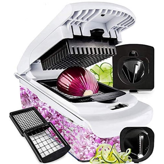 Fullstar Vegetable Chopper - Spiralizer Vegetable Slicer - Onion Chopper with Container - Pro Food Chopper - Slicer Dicer Cutter - 4 Blades