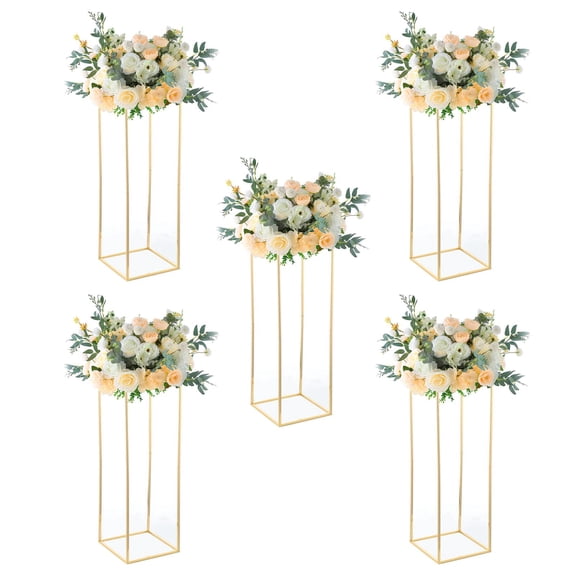 Fullvaseer 31.5inch Wedding Centerpieces for Tables,5pcs Gold Centerpieces,Tall Column Geometric Floral Vase for Birthday Party Event Table Decoration Y101