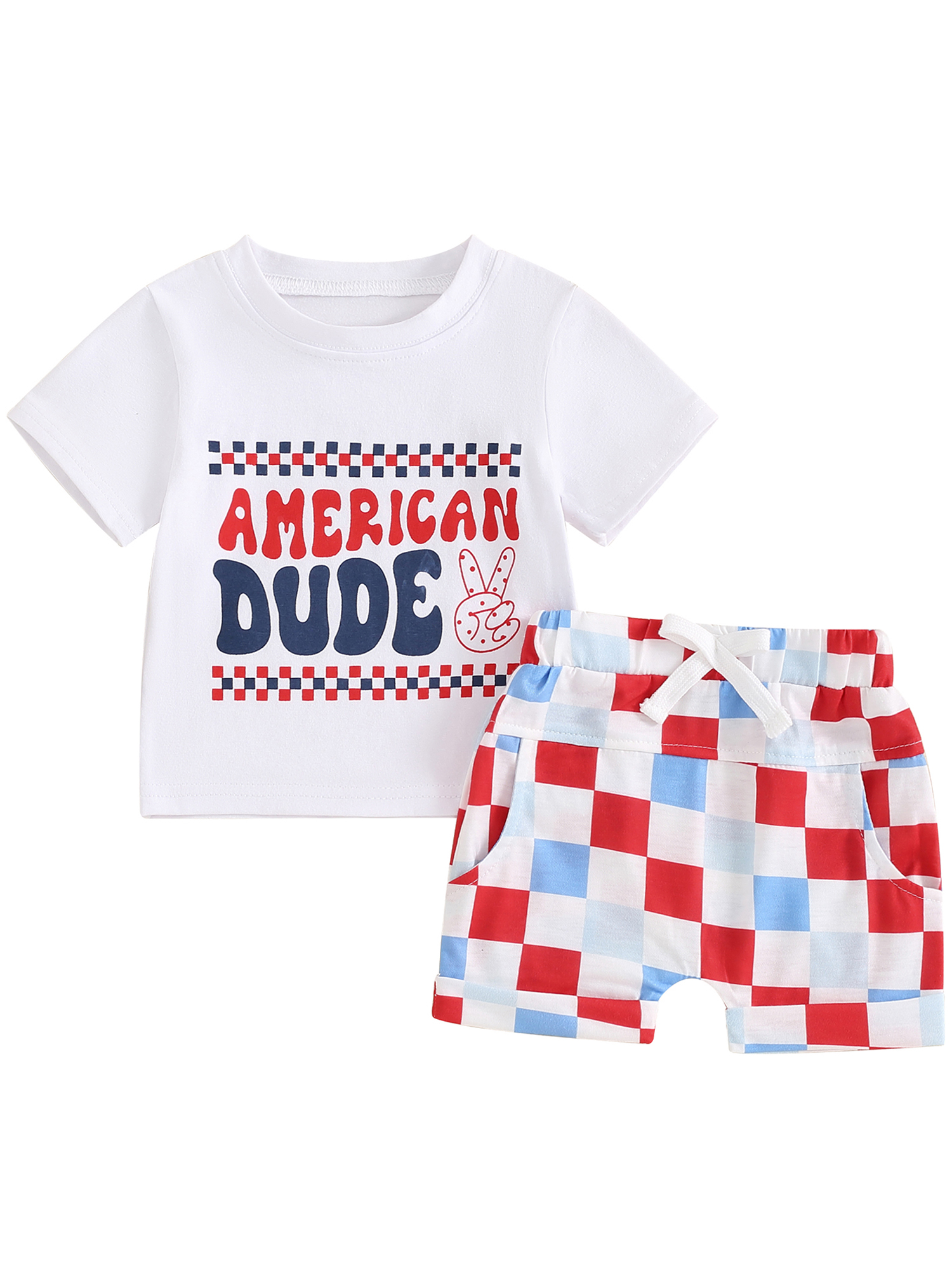 Fullvigor 4th of July Baby Boy Checkerboard Print Shorts Outfits Short