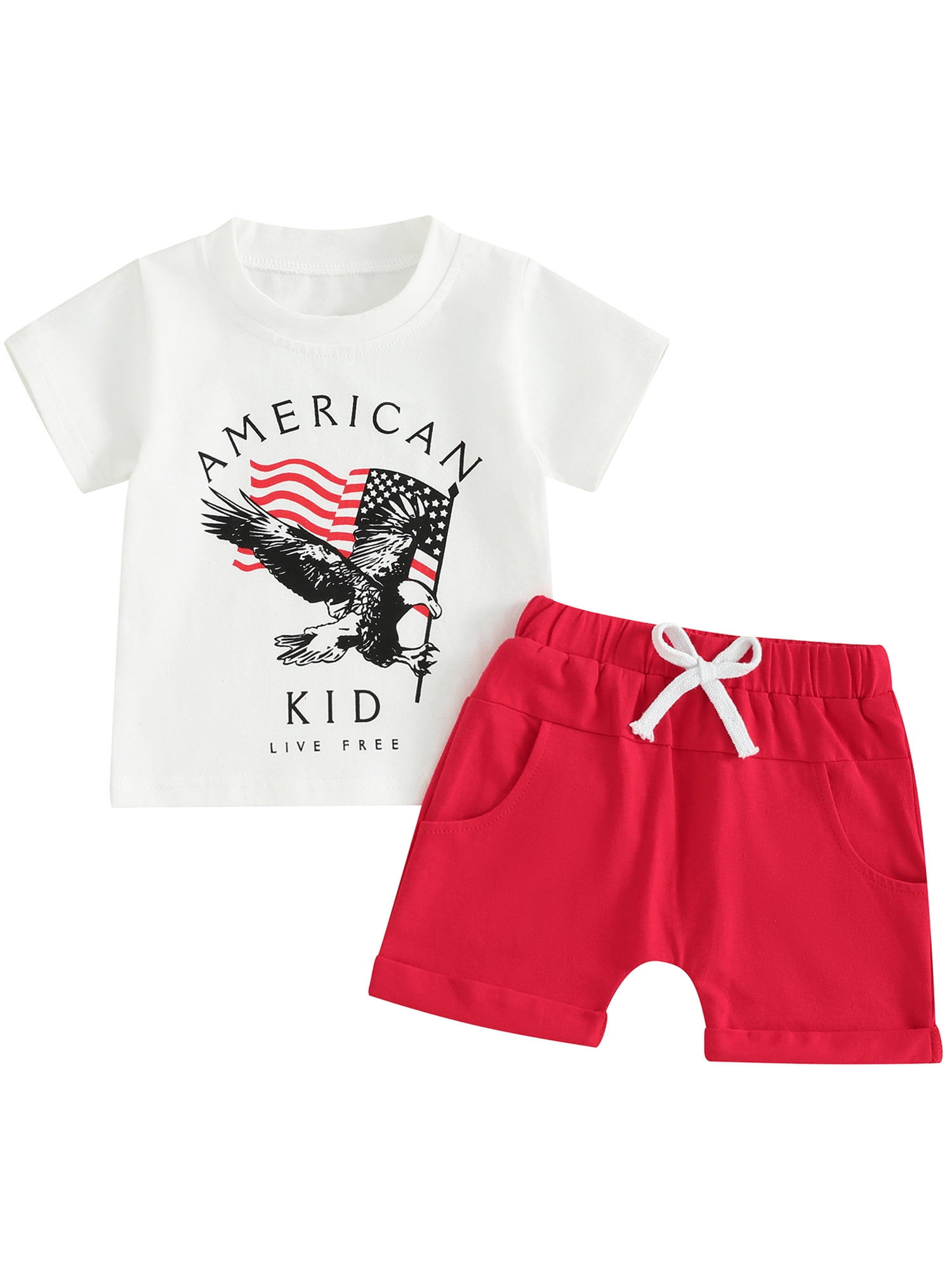 Fullvigor Baby Boys Memorial Day Outfits Letters Eagle Print T-shirt