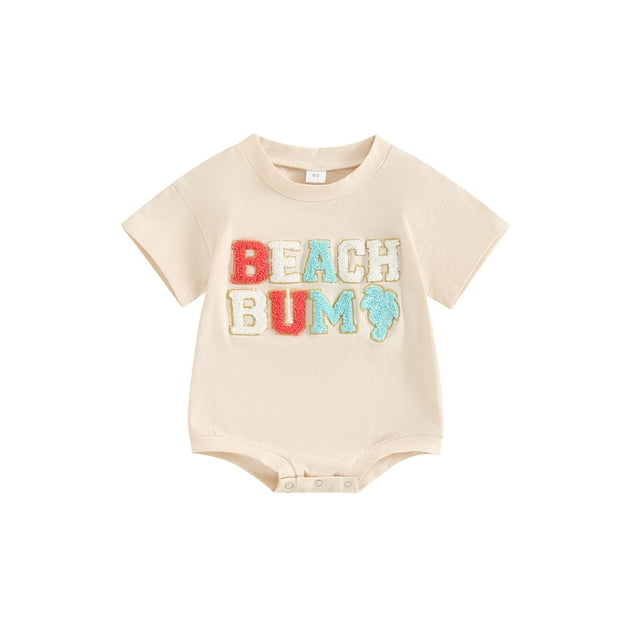 Fullvigor Baby Girl Boy Romper Short Sleeve Letter Embroidery Casual