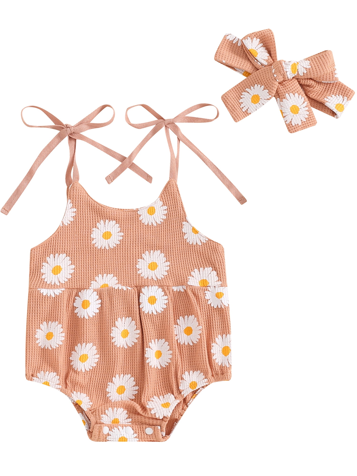 Fullvigor Baby Girls Daisy Floral Romper Sleeveless Halter Tieup