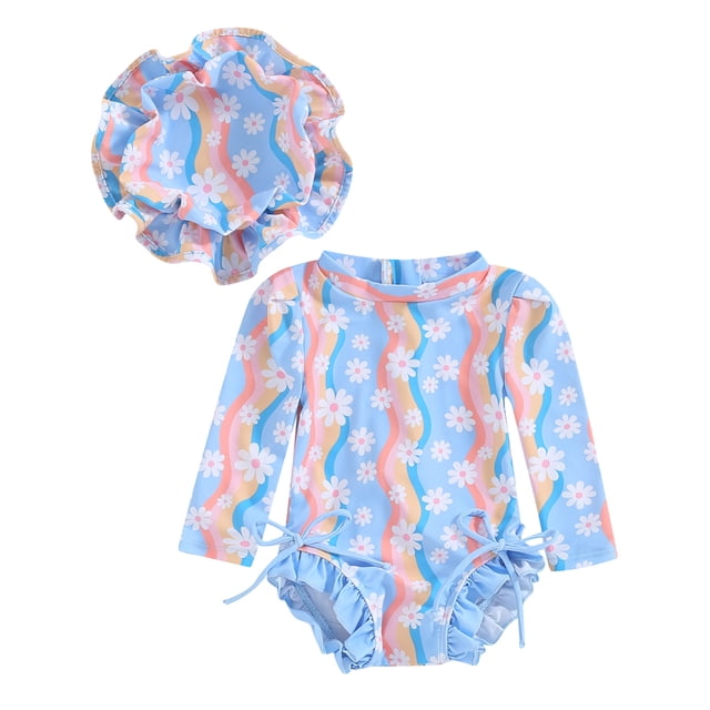 Fullvigor Baby Girls Swimsuit Zipper Rash Guard Long Sleeve Tie Up