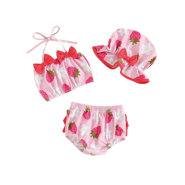 Fullvigor Bby Girls Bikini Bathing Suit Strawberry Print Halter Crop