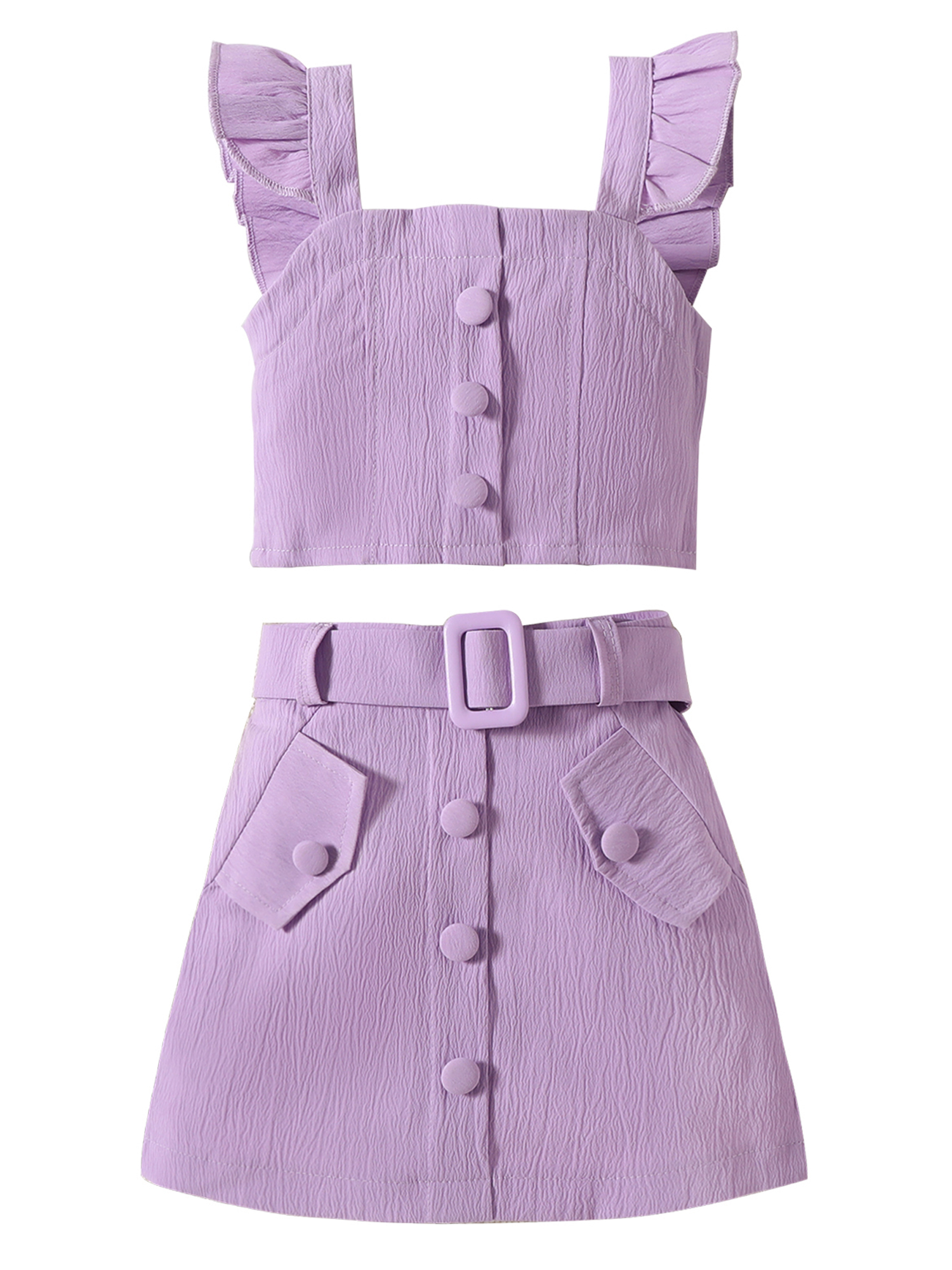 Fullvigor Little Girl Solid Color Button Down Ruffle Halter Tank Tops