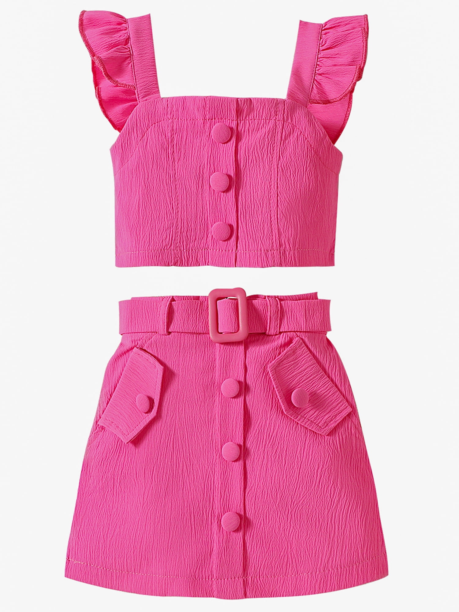 Fullvigor Little Girl Solid Color Button Down Ruffle Halter Tank Tops