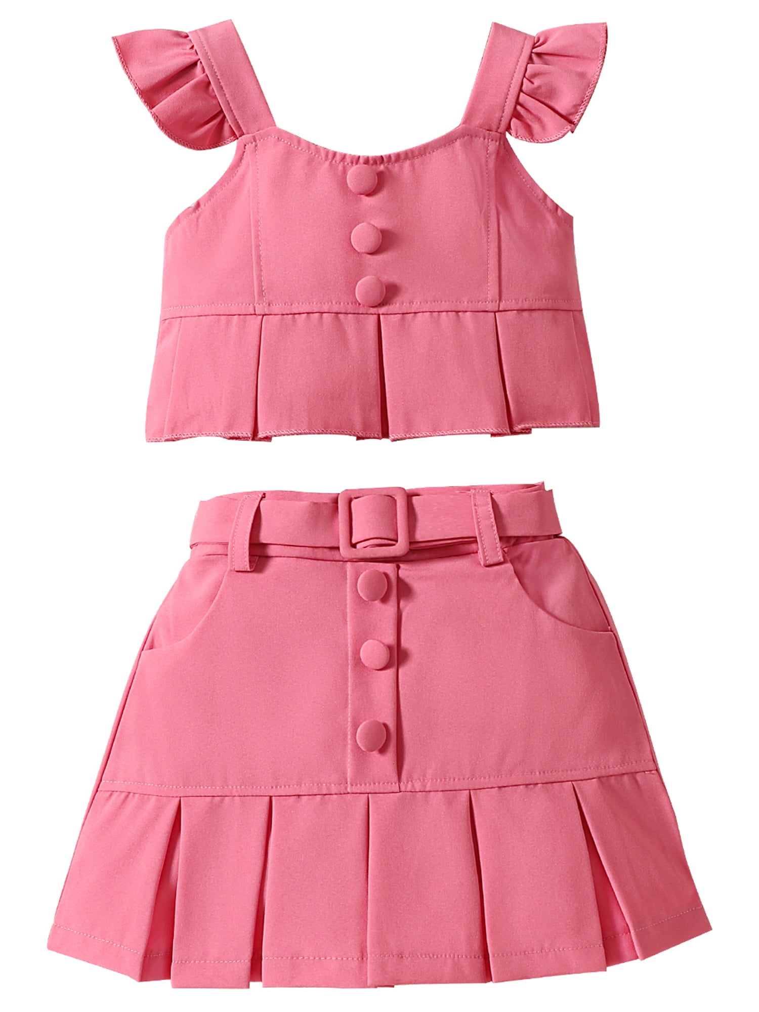 Fullvigor Toddler Girl Halter Crop Tops Elastic Waist Button Pleated