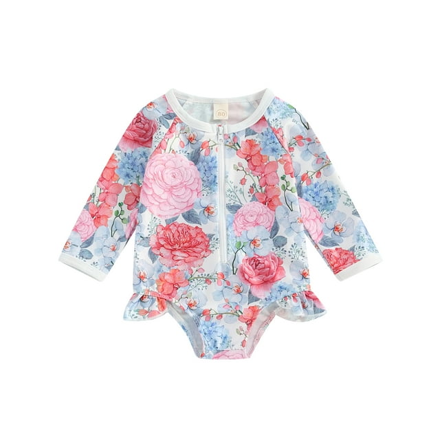 Fullvigor Toddler Girls One Piece Rash Guard Swimsuit Long Sleeve