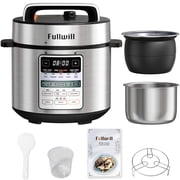 Fullwill Dual-Pot Electric Pressure Cooker 6QT, 12 in 1 Mult-iFunction Cooker with 304 Stainless Steel & Ceramic Pots, Pressure Cook, Soup, Porridge, Yogurt, Meat Stew, Rice, Poultry, Beans and More