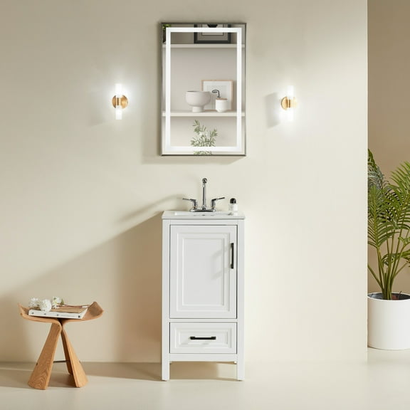Fully Assembled 18 Inch Freestanding Bathroom Vanity with Solid Wood Construction and Waterproof Finish for Durability