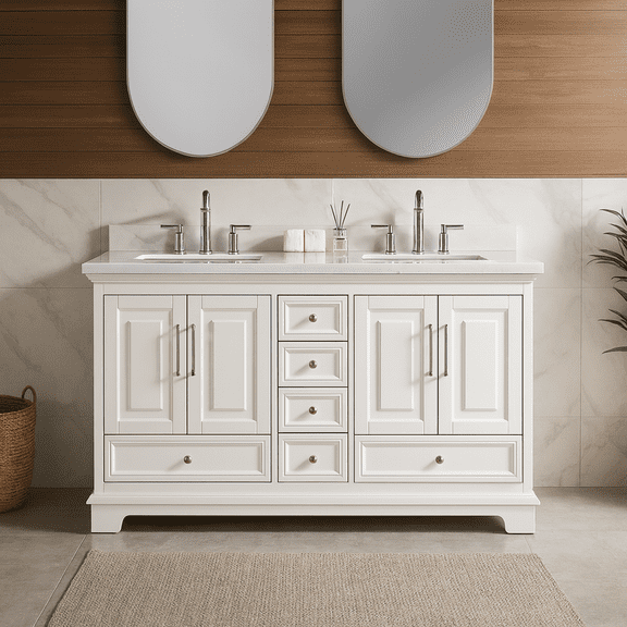 Fully Assembled 60'' Freestanding Double Bathroom Vanity with Artificial Stone