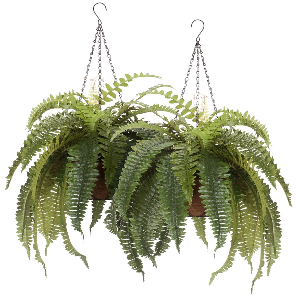 Set of 2 Green Faux Fern Hanging Baskets with Metal Chain