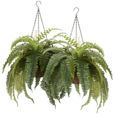 Fully Assembled Artificial Fern Hanging Basket Set of 2 – Indoor/Outdoor Use – 23 ½” L