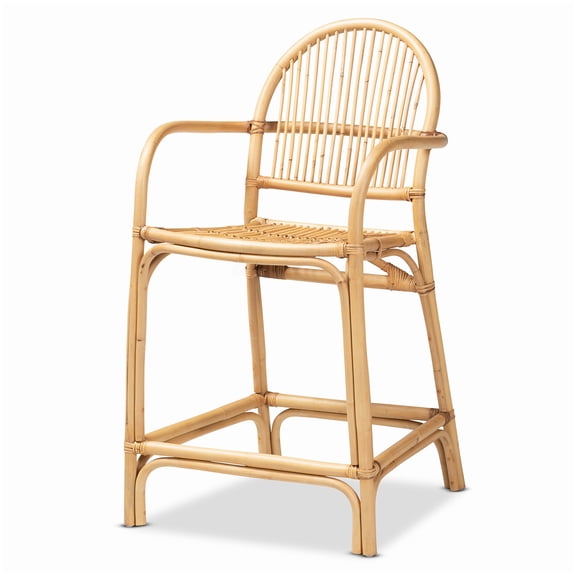 Fully Assembled Brown Wicker Counter Stool with Arms, Farmhouse Kitchen Island Stool, Ergonomic Design