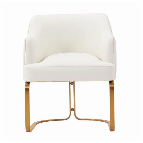 Fully Assembled Dining Chair with Gold Legs, Ivory Leatherette Upholstery and Solid Wood Frame