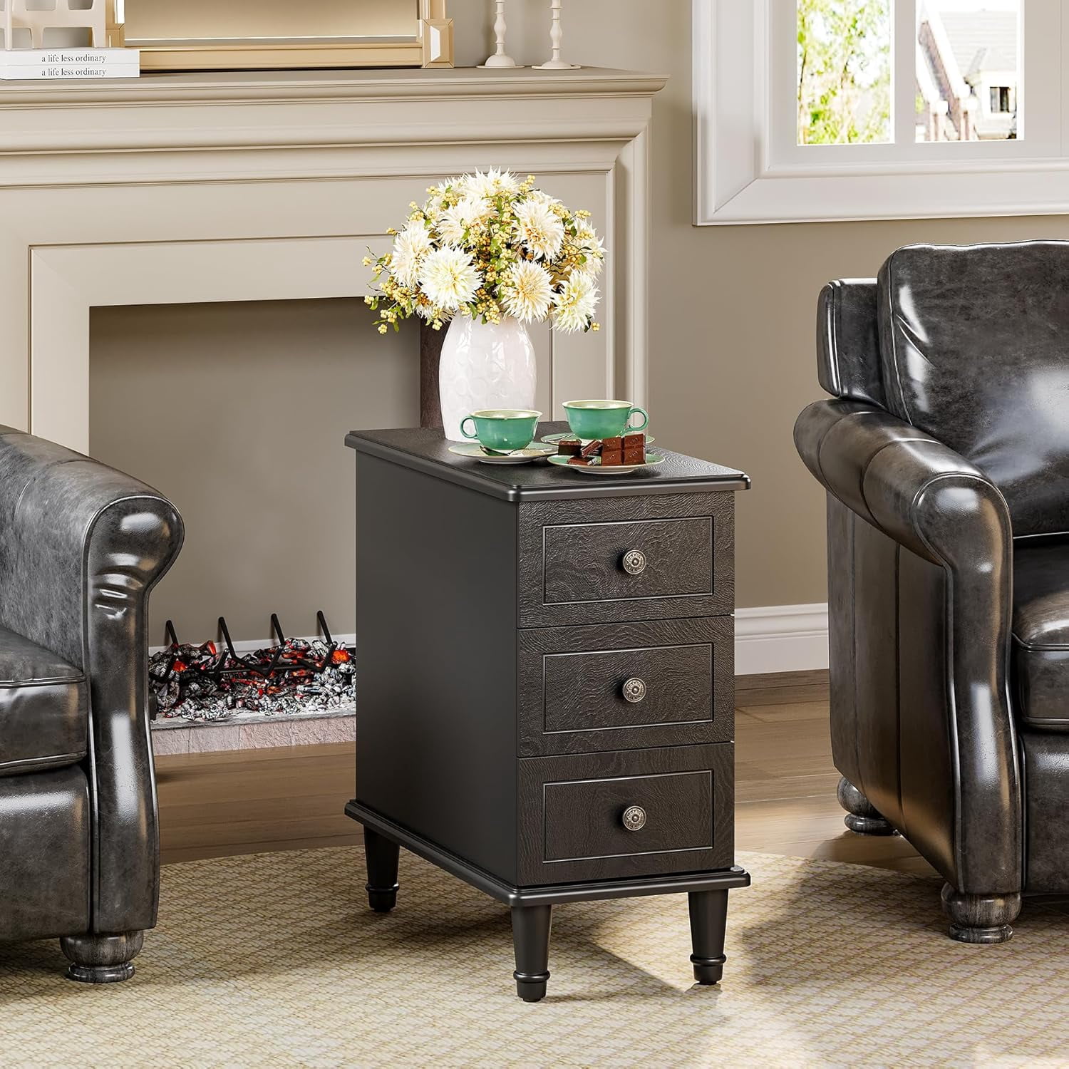 Fully Assembled End Table Narrow Side Table with Drawers Pre-Assembled ...