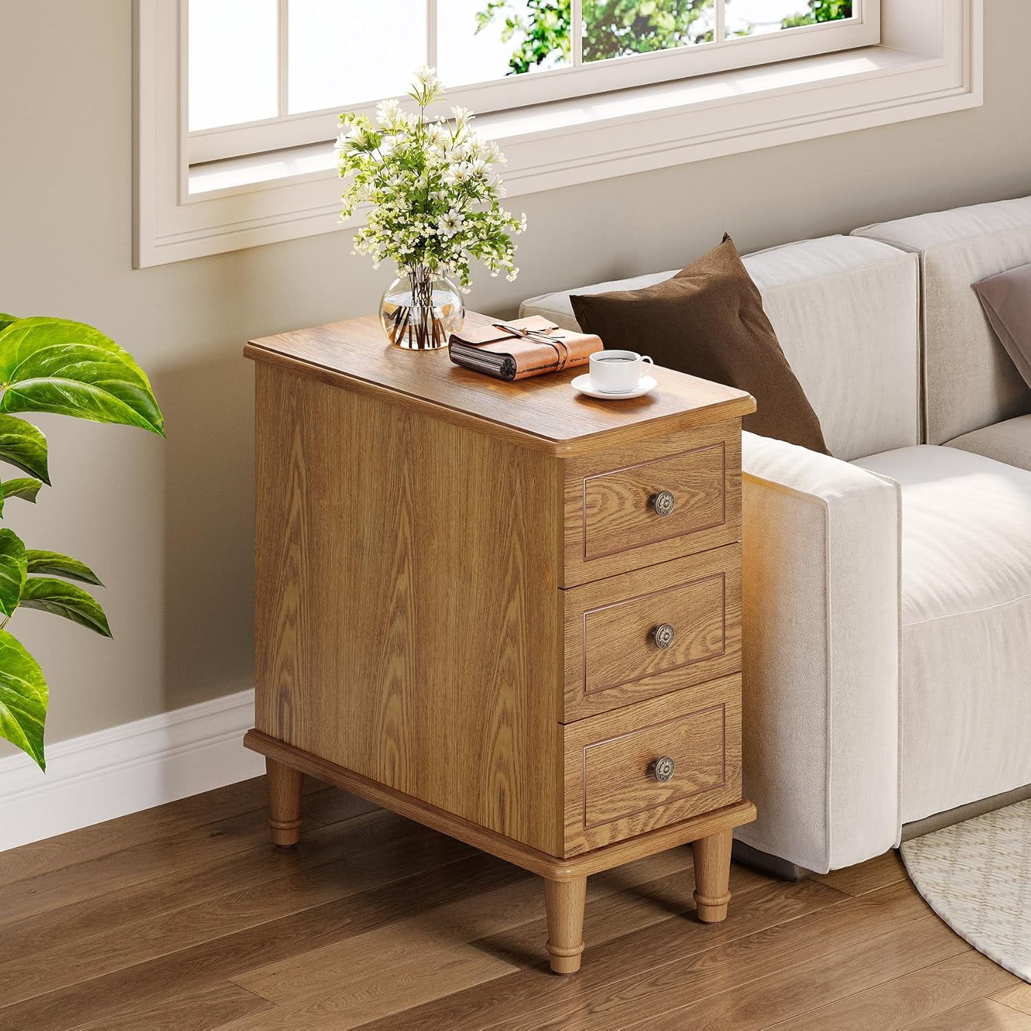 Fully Assembled End Table Narrow Side Table with Drawers Pre-Assembled ...