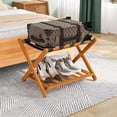 thumbnail image 1 of Fully Assembled  Luggage Racks Pack of Upgraded Bamboo Foldable Suitcase Stand with Nylon Straps  Luggage Holder with Shelf for Guest Room Bedroom Hotel, 1 of 6
