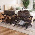 thumbnail image 1 of Fully Assembled  Luggage Racks Pack of Upgraded Bamboo Foldable Suitcase Stand with Nylon Straps  Luggage Holder with Shelf for Guest Room Bedroom Hotel, 1 of 6