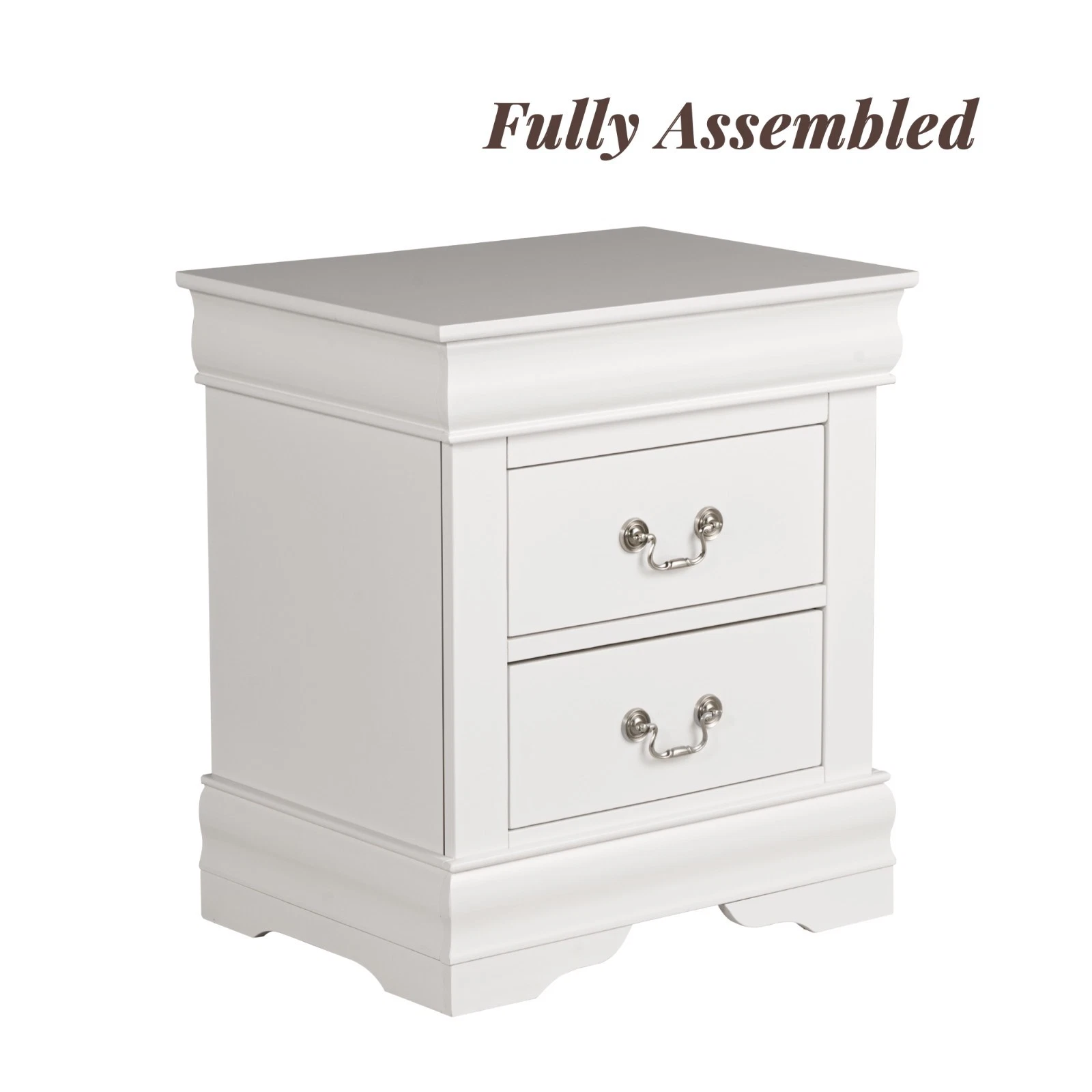 Fully Assembled Nightstand with 2 Drawers Solid Wood End Table Traditional Style Bedroom Funiture 1PC