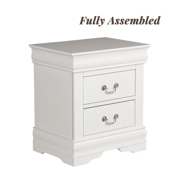 Fully Assembled Nightstand with 2 Drawers Solid Wood End Table Traditional Style Bedroom Funiture 1PC