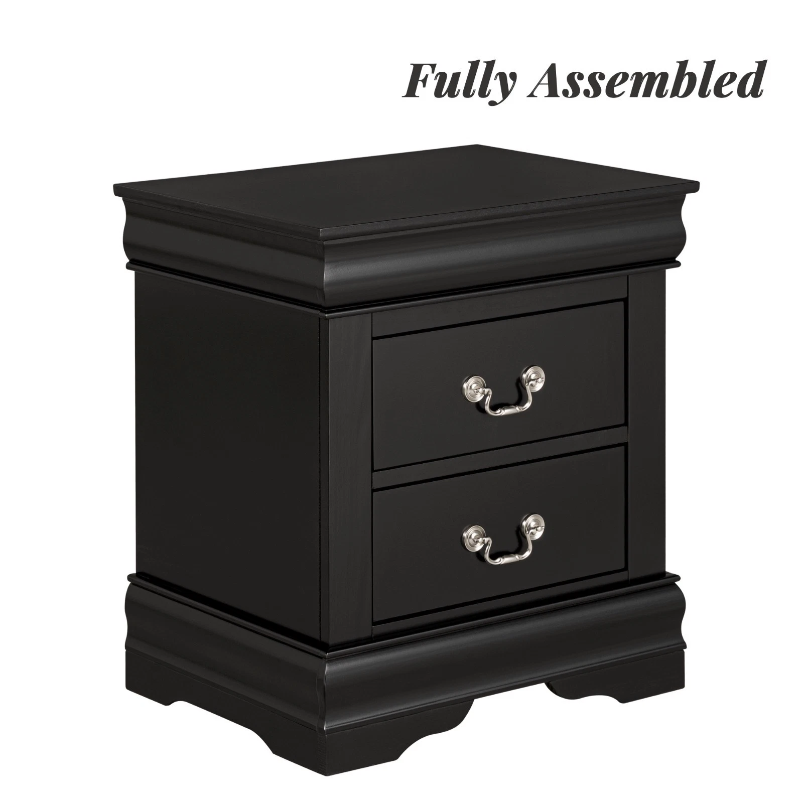 Fully Assembled Nightstand with 2 Drawers Solid Wood End Table Traditional Style Bedroom Funiture 1PC
