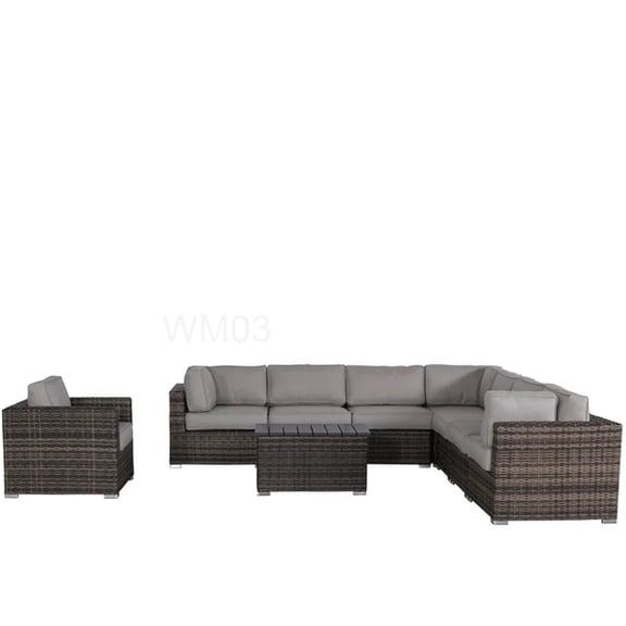 Fully Assembled Outdoor Sectional Sofa Set for 7, Brown Wicker Patio Furniture with Gray Cushions