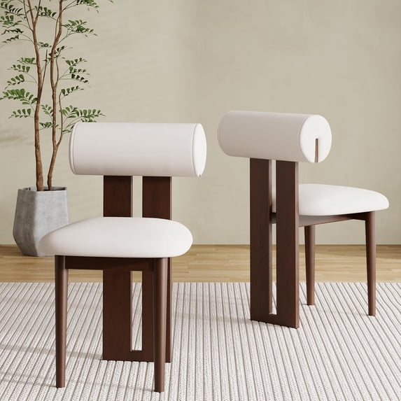 Fully Assembled PU Leather Dining Chairs Set of 2, Modern Kitchen Chairs with Solid Wood Legs, Armless Side Chairs Single Leisure Chairs Makeup Chairs for Kitchen Living Dining Room