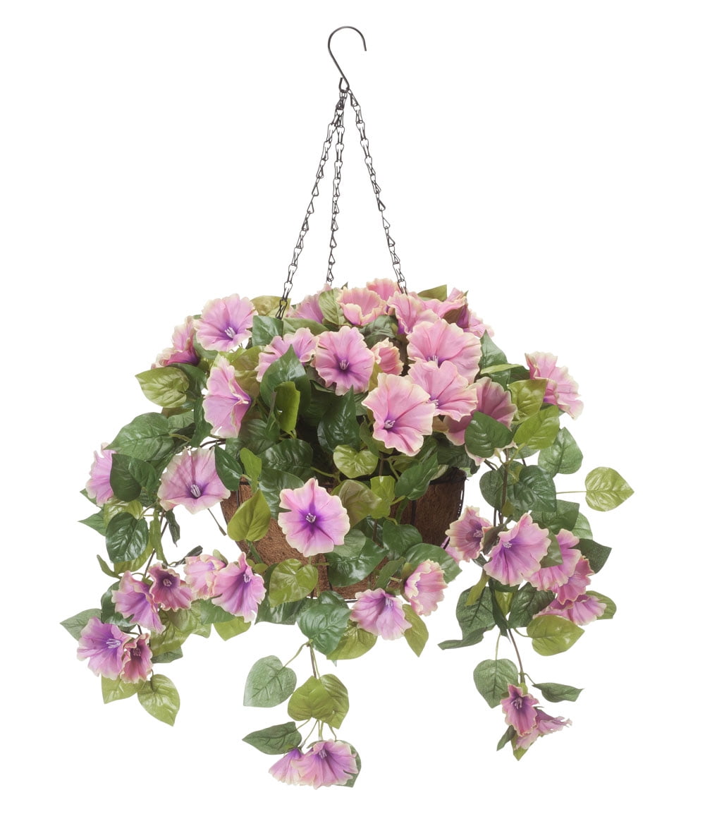 Pink Artificial Petunia Flower Hanging Basket with Metal Chain