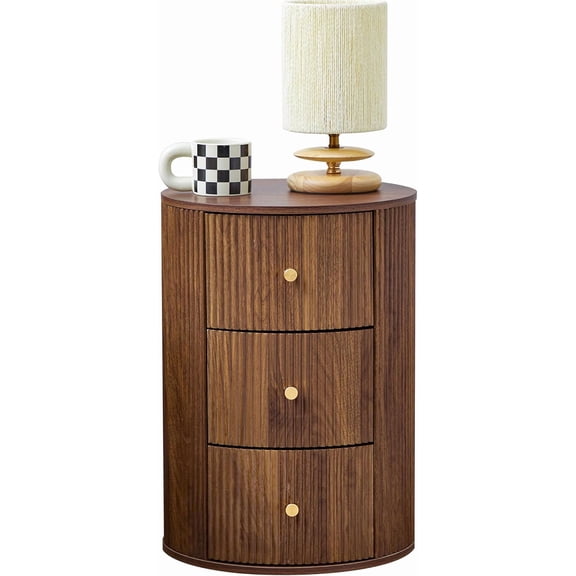 Fully Assembled Round End Table with 3 Storage Drawers, 15.75”Mid Century Side Table for Living Room, 3 Drawers Nightstand for Bedroom, Circle Sofa Bedside Table (Walnut-1 pc)