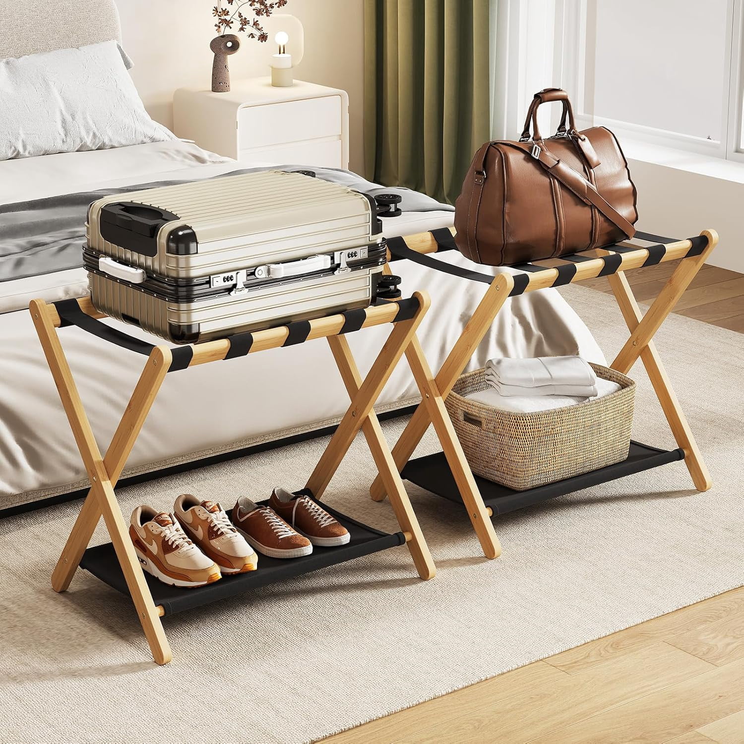 Guest Storage Rack Fully Assembled Walnut Luggage Racks Set of 2, 26.77