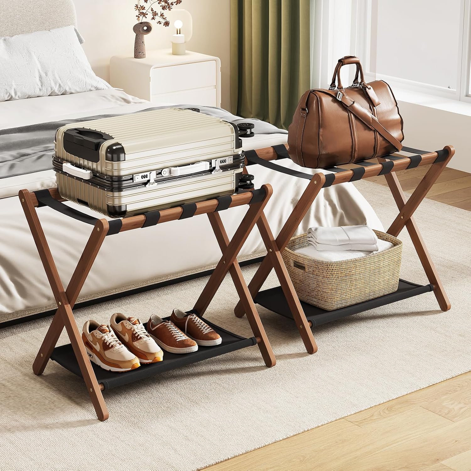 Guest Storage Rack Fully Assembled Walnut Luggage Racks Set of 2, 26.77