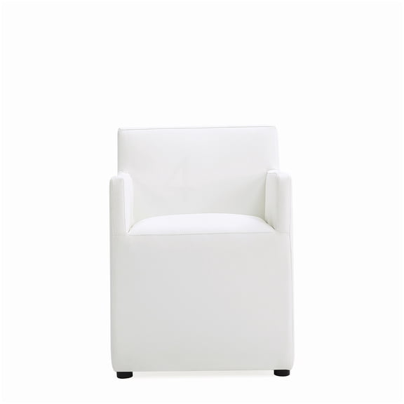 Fully Assembled White Faux Leather Armchair, Padded Wood Frame Dining & Task Chair, Modern Seating
