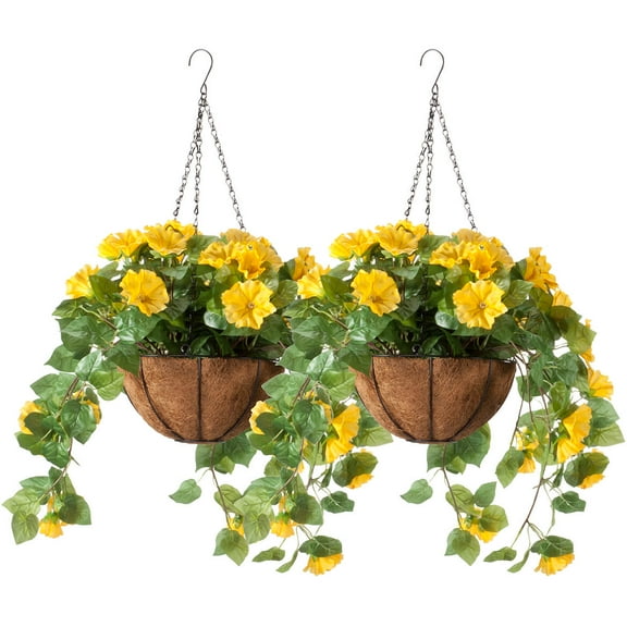 Fully Assembled Yellow Petunia Basket by OakRidgeTM, Set of 2