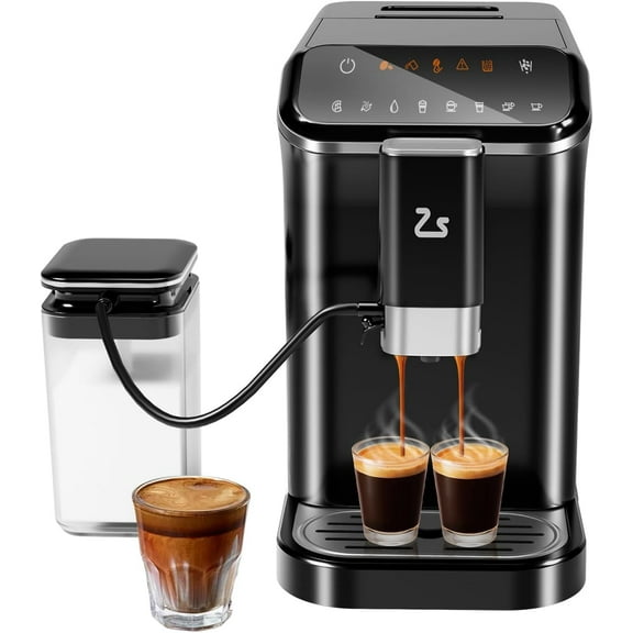 Fully Automatic Coffee Machine with Grinder & Milk Frother, 20 Bar Espresso Maker with PID Precision Temp Control, 5 One - Touch Drinks, 1.5L Removable Tank Touch Display, Black