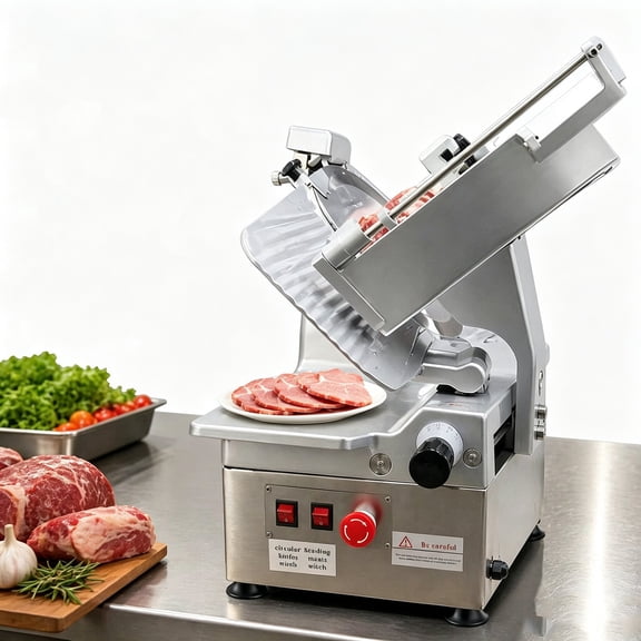 Fully Automatic Commercial Meat Slicer, 550W Meat Slicer Machine for Restaurant, Electric Food Slicer with 10 in High-Hardness Carbon Steel Blade, 0-0.43 in Adjustable Thickness for Frozen Deli Meat