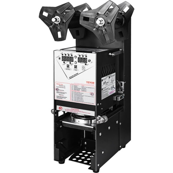 Fully Automatic Cup Sealing Machine, 500-650 Cups/Hour, for 90/95/180mm Bubble Tea & Coffee Cups, Electric Boba Sealer with LCD Display, Black (Commercial Use)