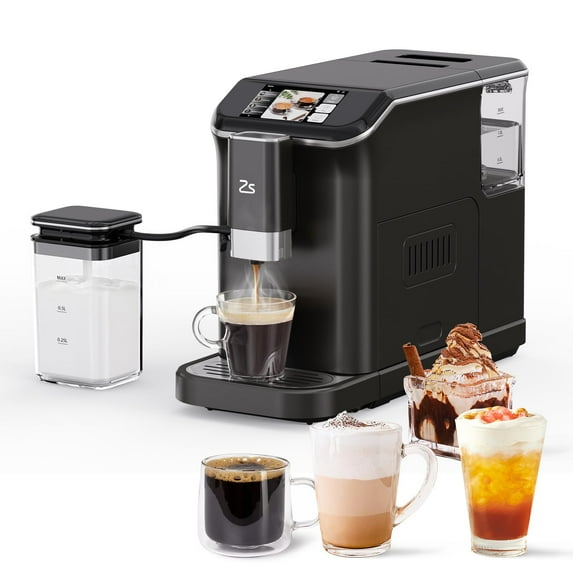 Fully Automatic Espresso Machine, 20-Bar Espresso Machine with Grinder & Automatic Milk Frother, 7 Coffee Varieties Programmable Coffee Maker, Touch Display, 1.5-L Water Tank