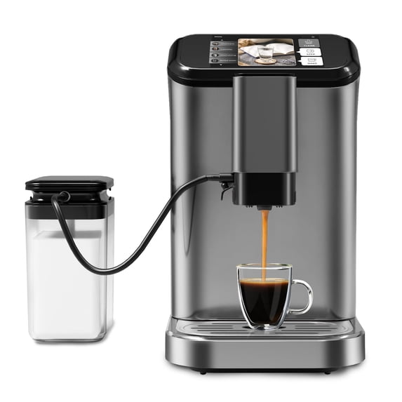 Fully Automatic Espresso Machine, Touch Screen, Drip Coffee Maker with 750ml Milk Container for Cappuccinos and Lattes, Dairy or Non-Dairy, Integrated Grinder, Hands-Free Frother